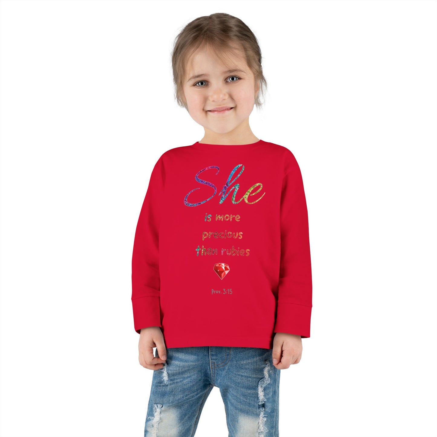 She is more precious than rubies, sparkle, Youth/toddler long Sleeve Tee