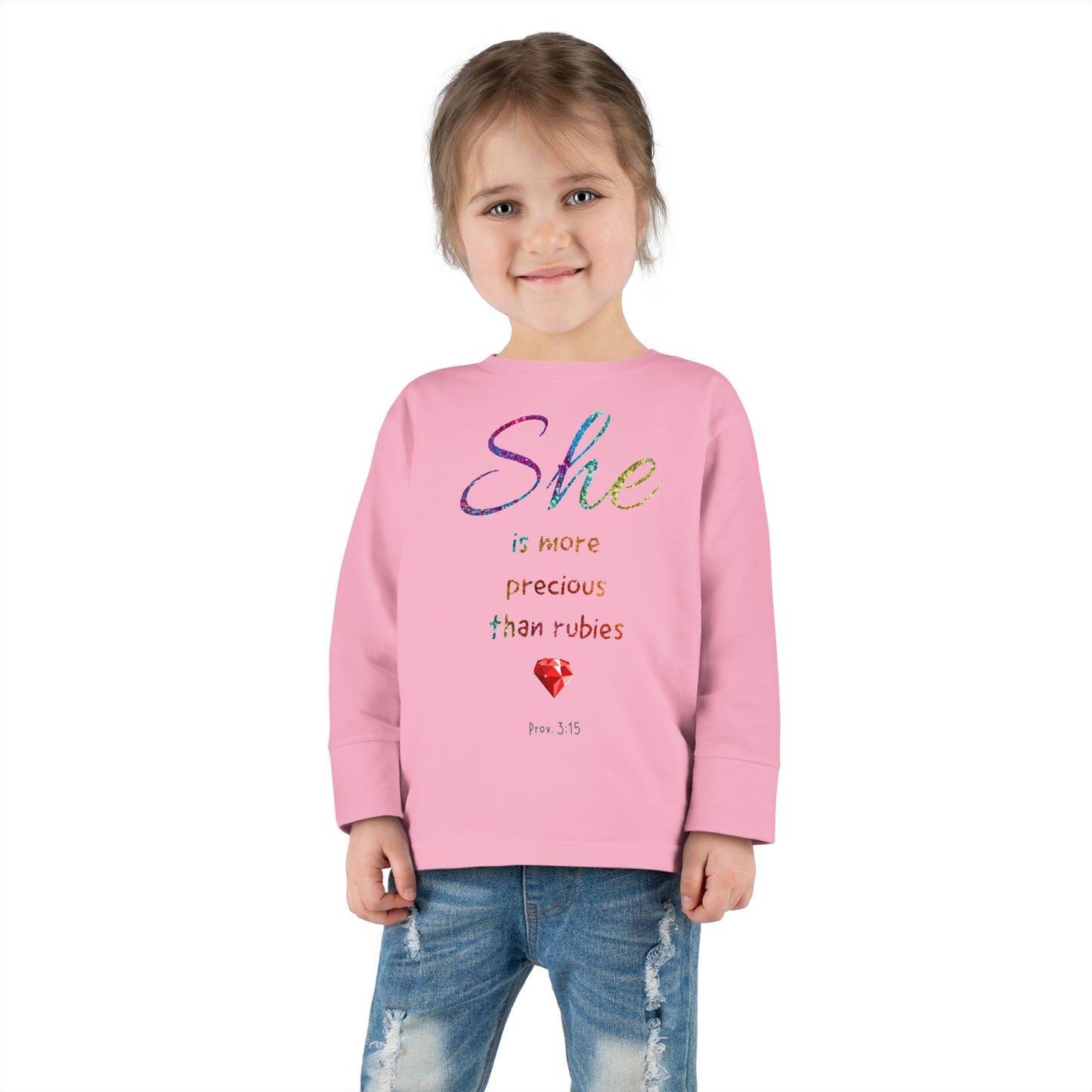 She is more precious than rubies, sparkle, Youth/toddler long Sleeve Tee