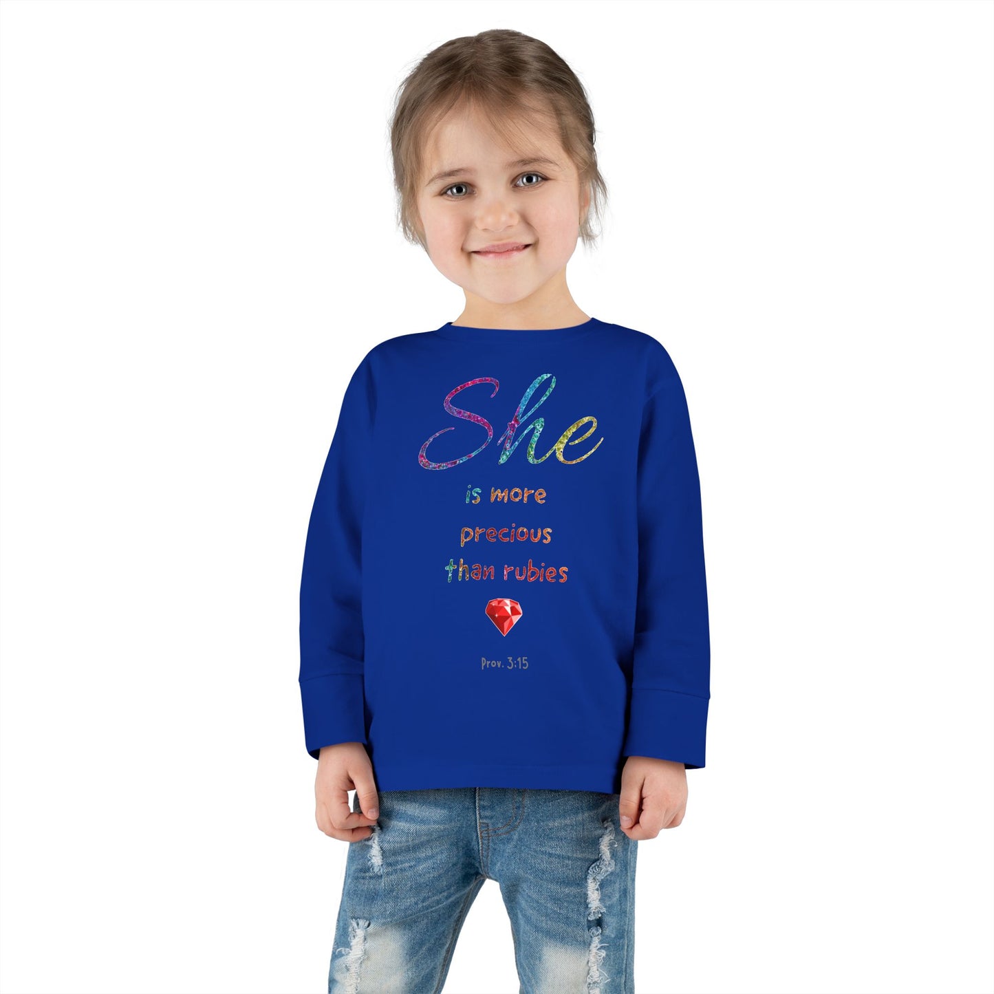 She is more precious than rubies, sparkle, Youth/toddler long Sleeve Tee
