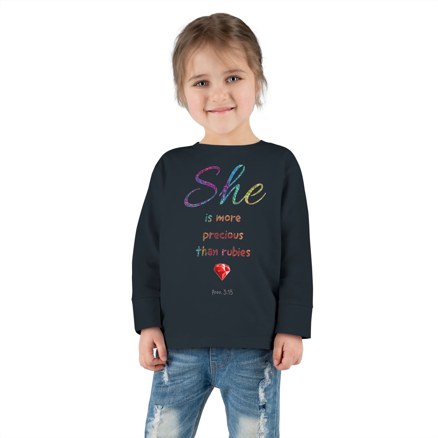 She is more precious than rubies, sparkle, Youth/toddler long Sleeve Tee