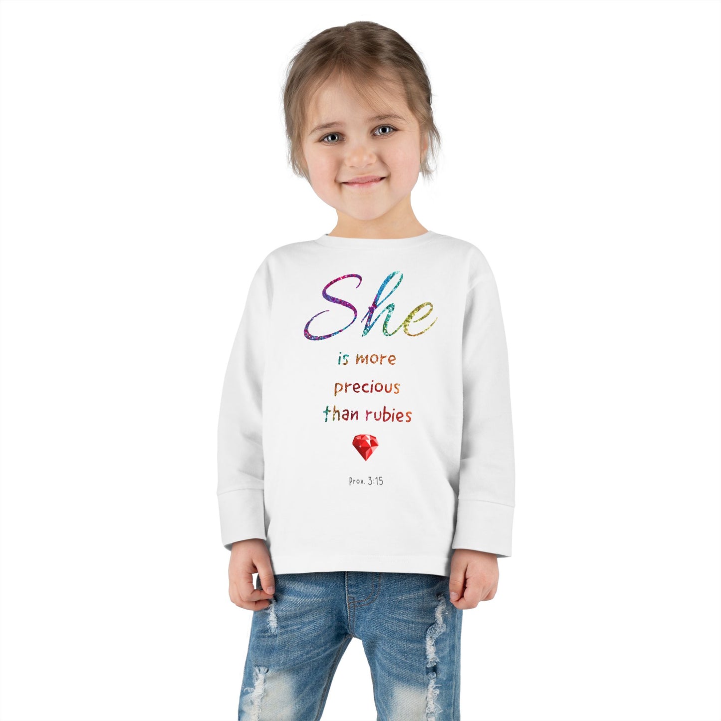 She is more precious than rubies, sparkle, Youth/toddler long Sleeve Tee