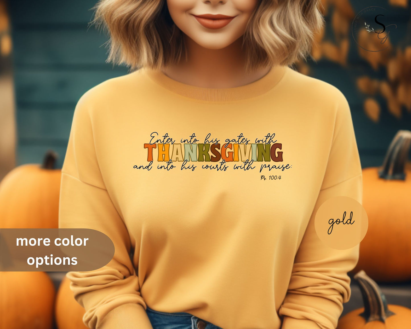 Enter into his gates with thanksgiving | KJV | fall Unisex Crewneck Sweatshirt