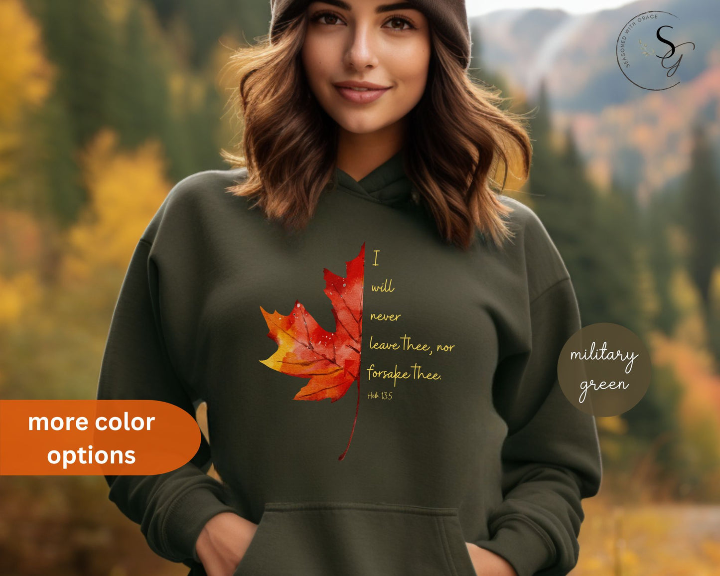 Fall | "I will never leave thee" KJV verse |Fall Hooded Sweatshirt