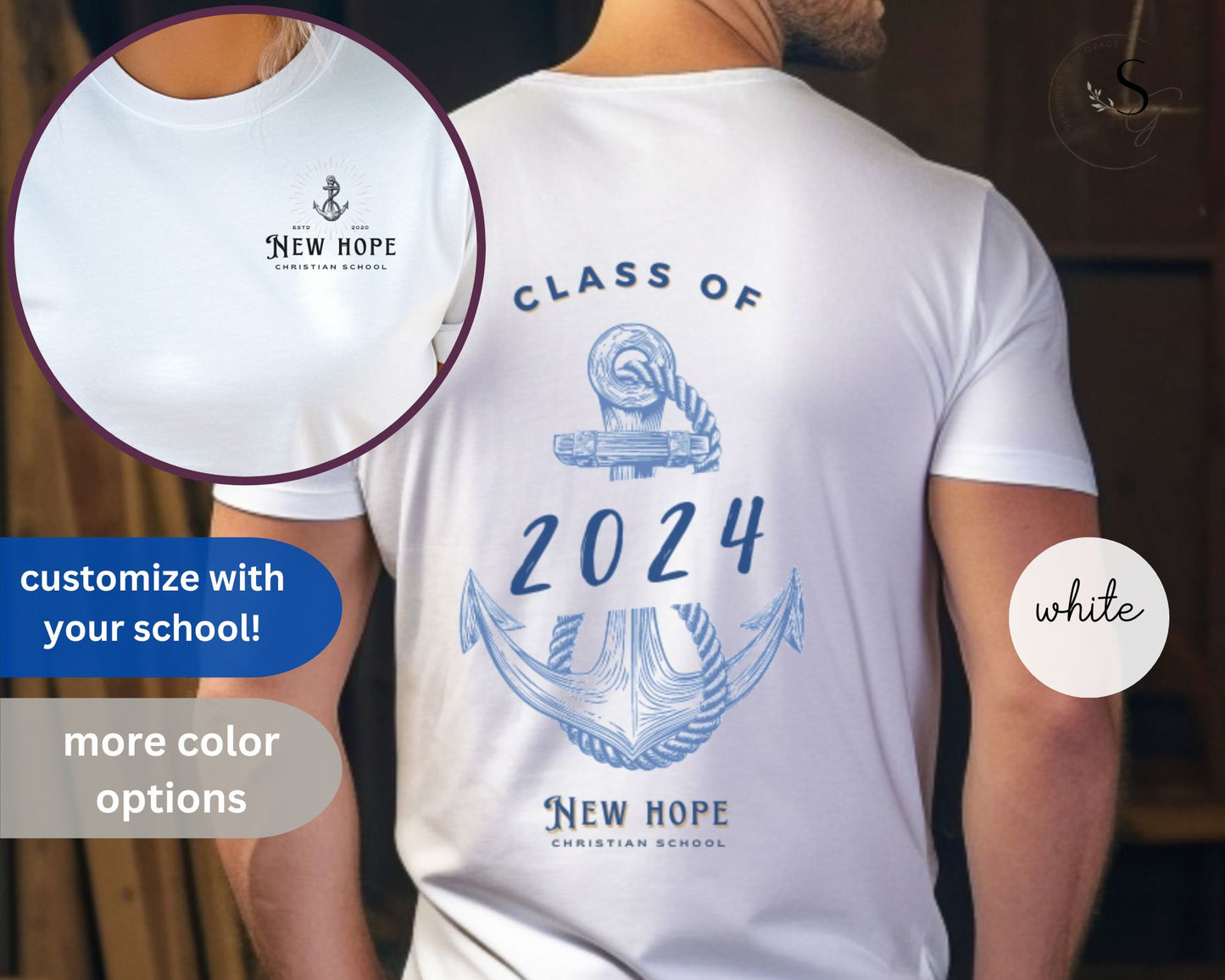 Class of 2024 | Anchor theme | front and back | Unisex Jersey Short Sleeve Tee