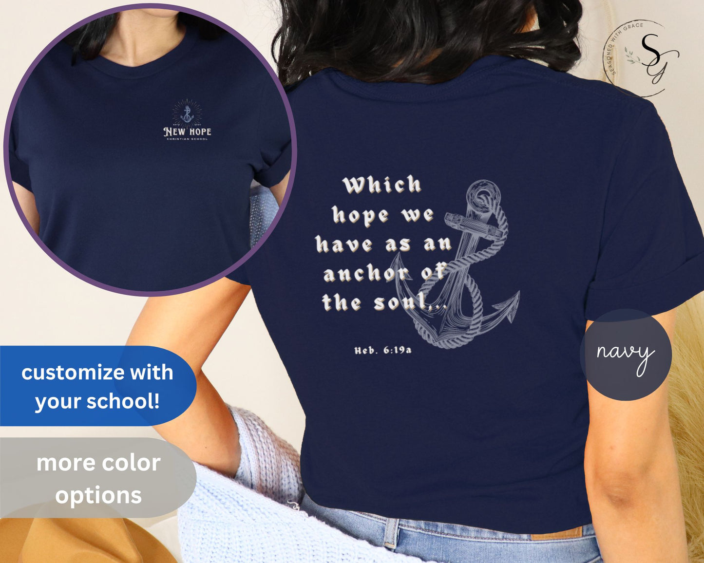 Christian school | Anchor theme | front and back | Unisex Jersey Short Sleeve Tee